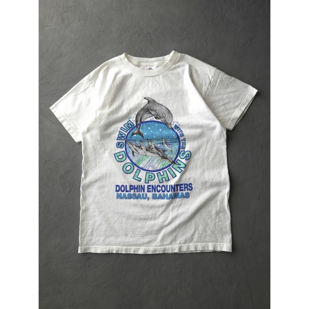 Vintage 90s Dolphin Encounters Nassau Bahamas White Cotton T-shirt Women's XL